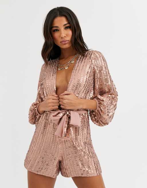 ASOS DESIGN - Combishort orné de sequins noué sur le devant