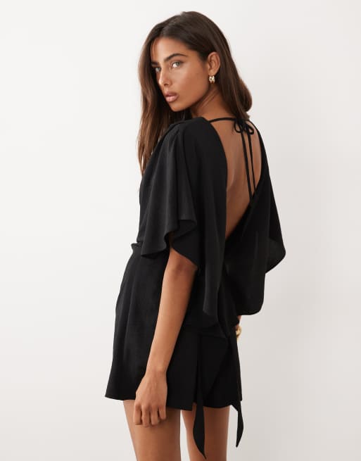 ASOS DESIGN - Combishort plissé avec dos ouvert - Noir, 4 de 4