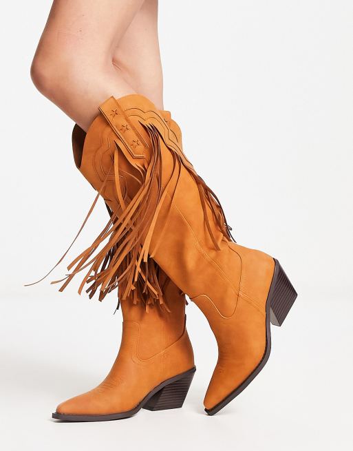 ASOS DESIGN - Comet - Bottes hauteur genou à franges style western - Fauve, 2 de 4