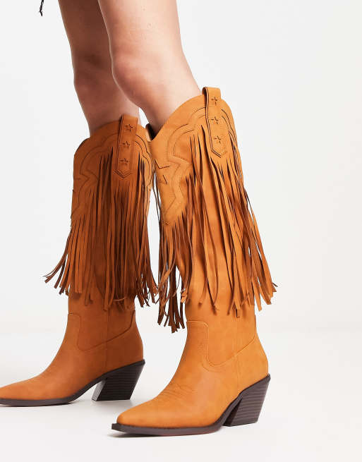 ASOS DESIGN - Comet - Bottes hauteur genou à franges style western - Fauve, 4 de 4