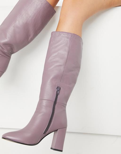 ASOS DESIGN Comet leather pull on boots in lilac, 3 of 4
