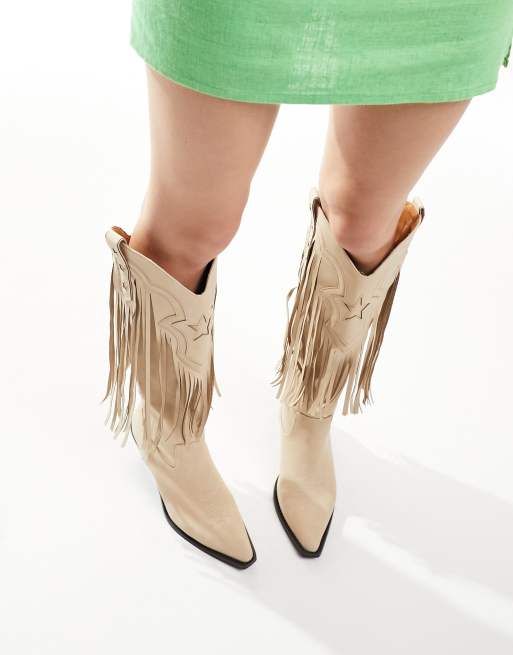 ASOS DESIGN - Comet - Western knielaarzen met franje in beige, 5 van 5