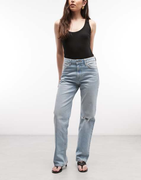 ASOS DESIGN comfort stretch straight leg jean in lightwash with knee rip - view 1