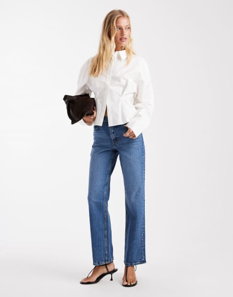 ASOS DESIGN comfort stretch straight leg jeans in authentic mid blue - view 1