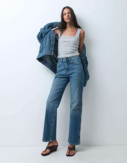 ASOS DESIGN comfort stretch straight leg jeans in dark vintage wash, 1 of 5