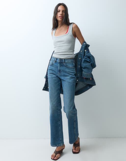ASOS DESIGN comfort stretch straight leg jeans in dark vintage wash, 4 of 5