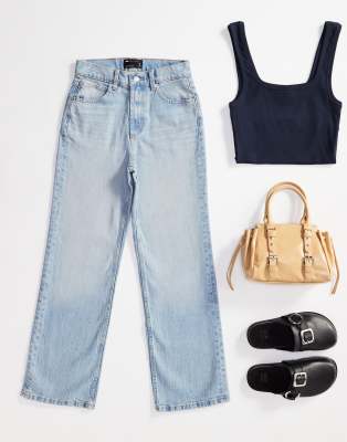 comfort stretch straight leg jeans in light blue