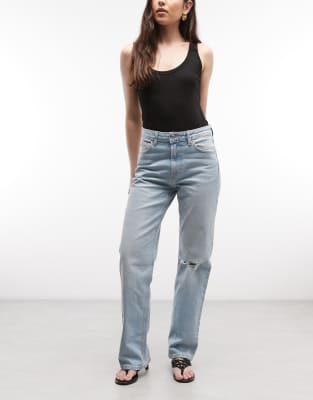 Asos Design Comfort Stretch Straight Leg Jeans In Blue