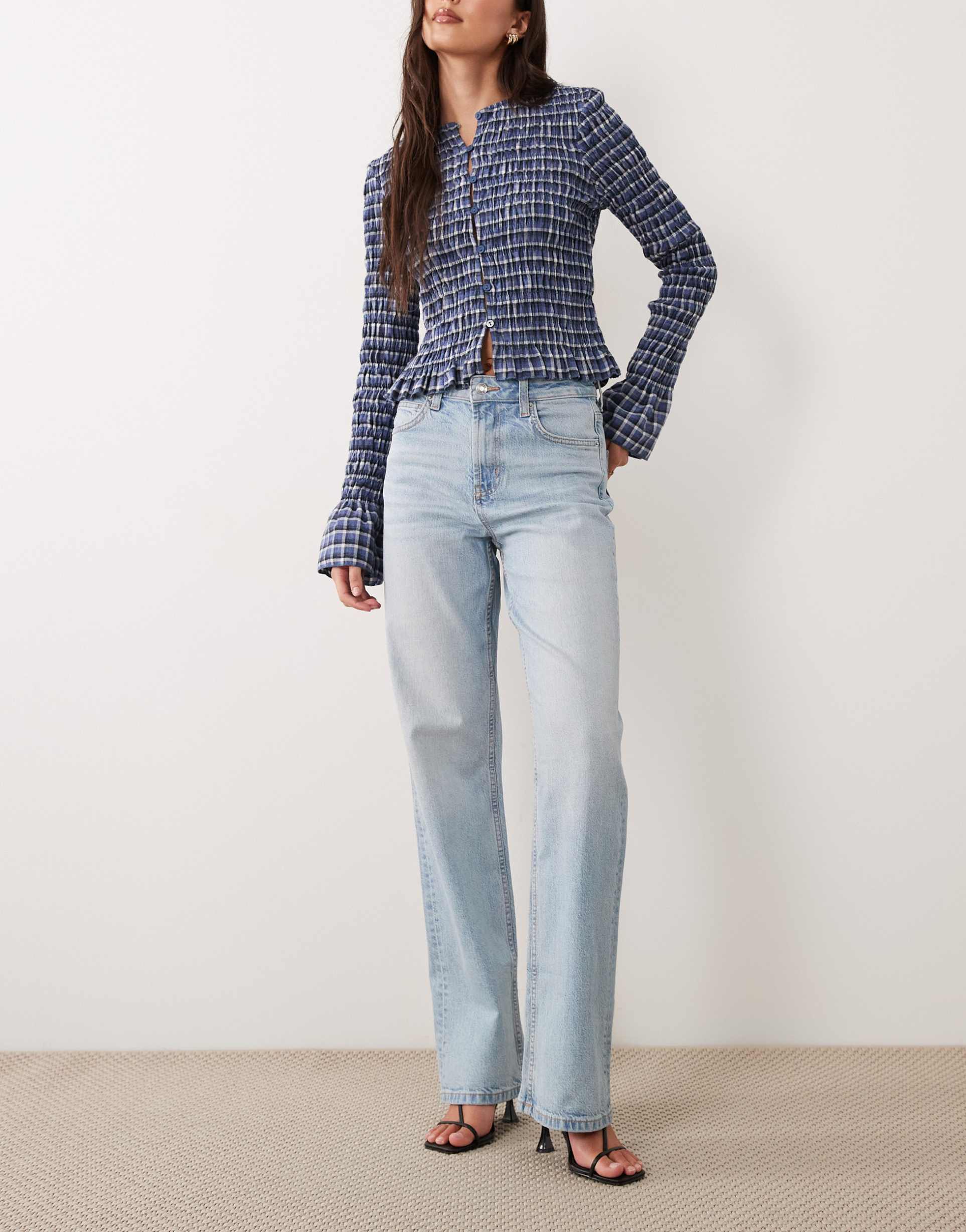 asos design comfort stretch straight leg jeans in light wash