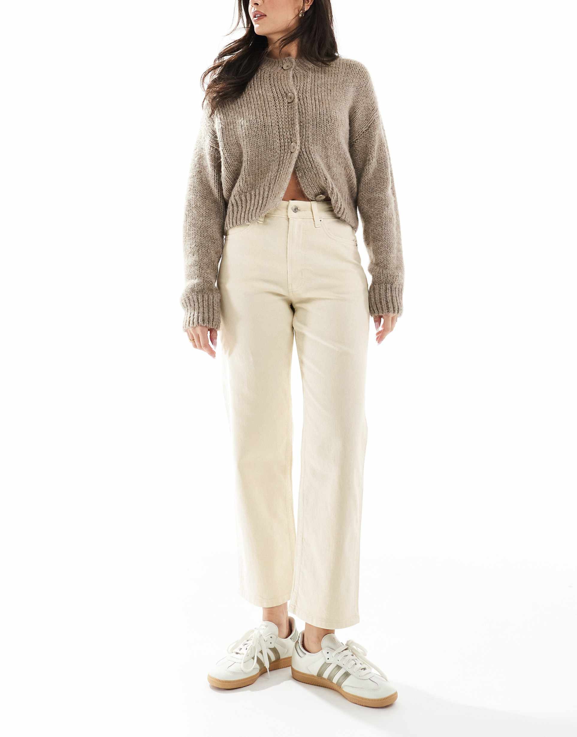 asos design comfort stretch straight leg jeans in neutral