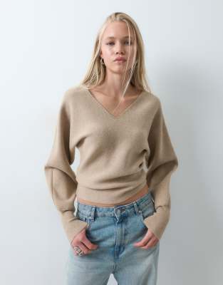 Asos Design Compact Batwing Sweater In Neutral