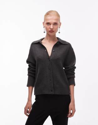 Asos Design Compact Boxy Polo Top In Gray