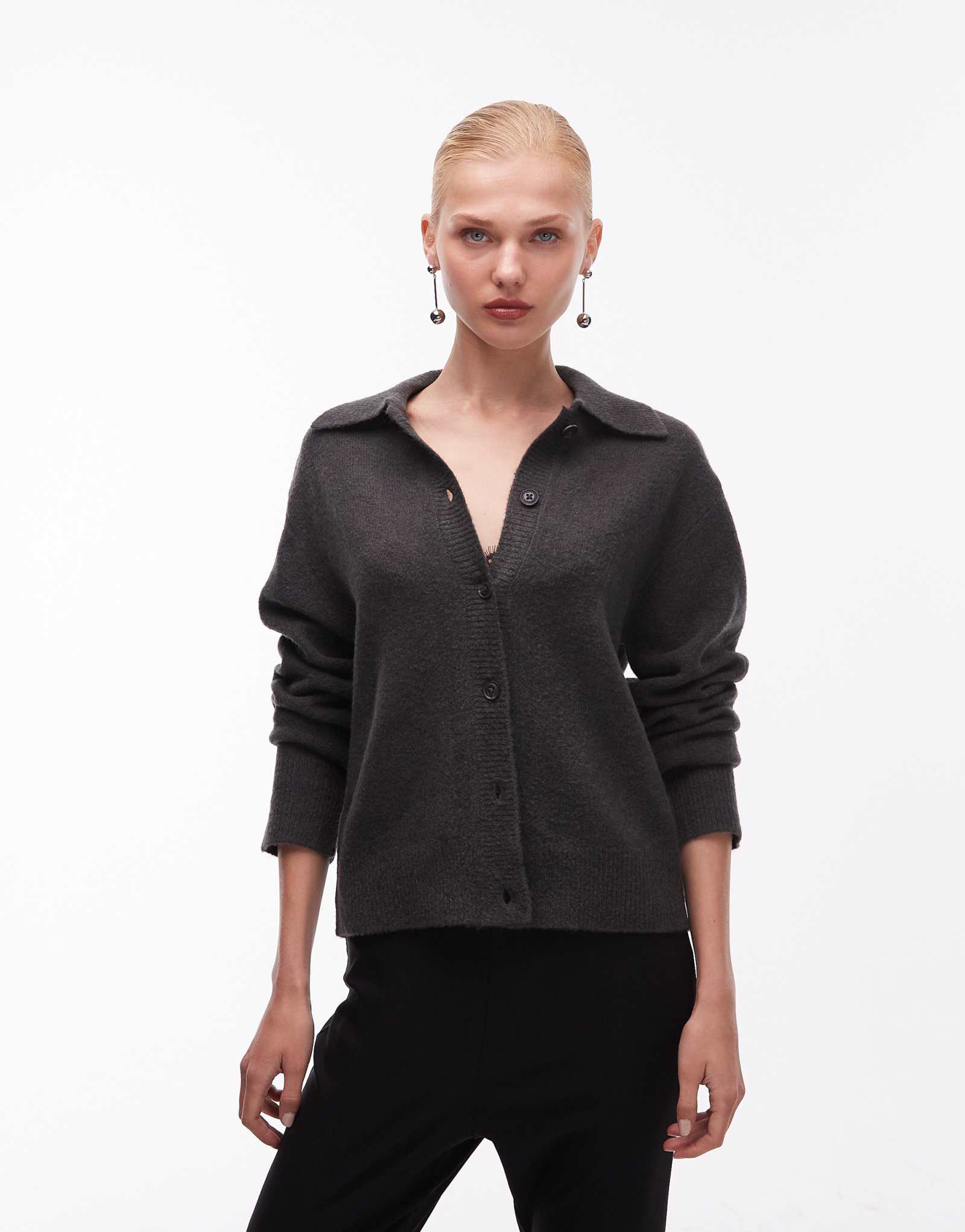 ДИЗАЙНЕРСКИЙ компактный облегающий топ-поло ASOS цвета древесного угля