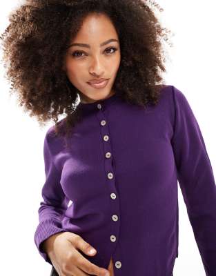 Asos Design Compact Cardigan In Plum-purple