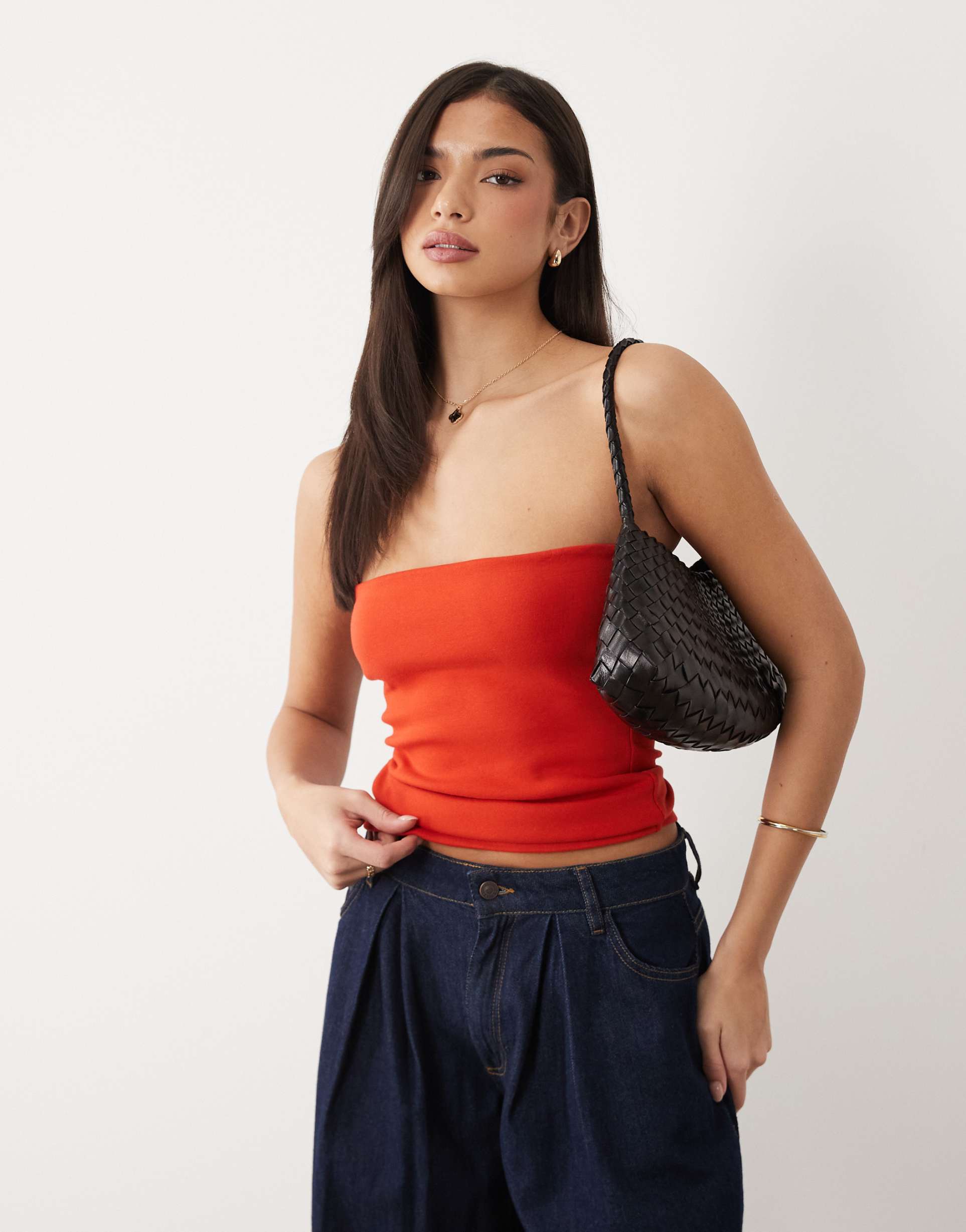 asos design compact cotton bandeau top in red