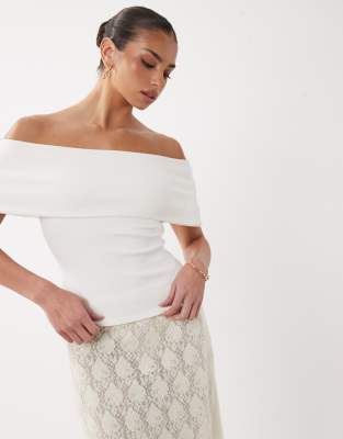 Asos Design Compact Cotton Bardot Top In White