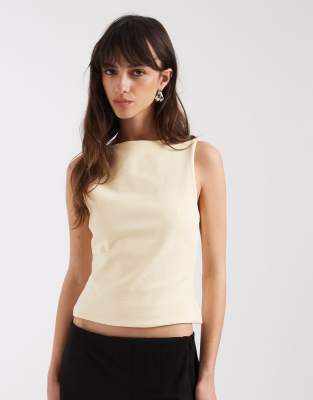 Asos Design Compact Cotton Boat Neck Tank Top In Neutral