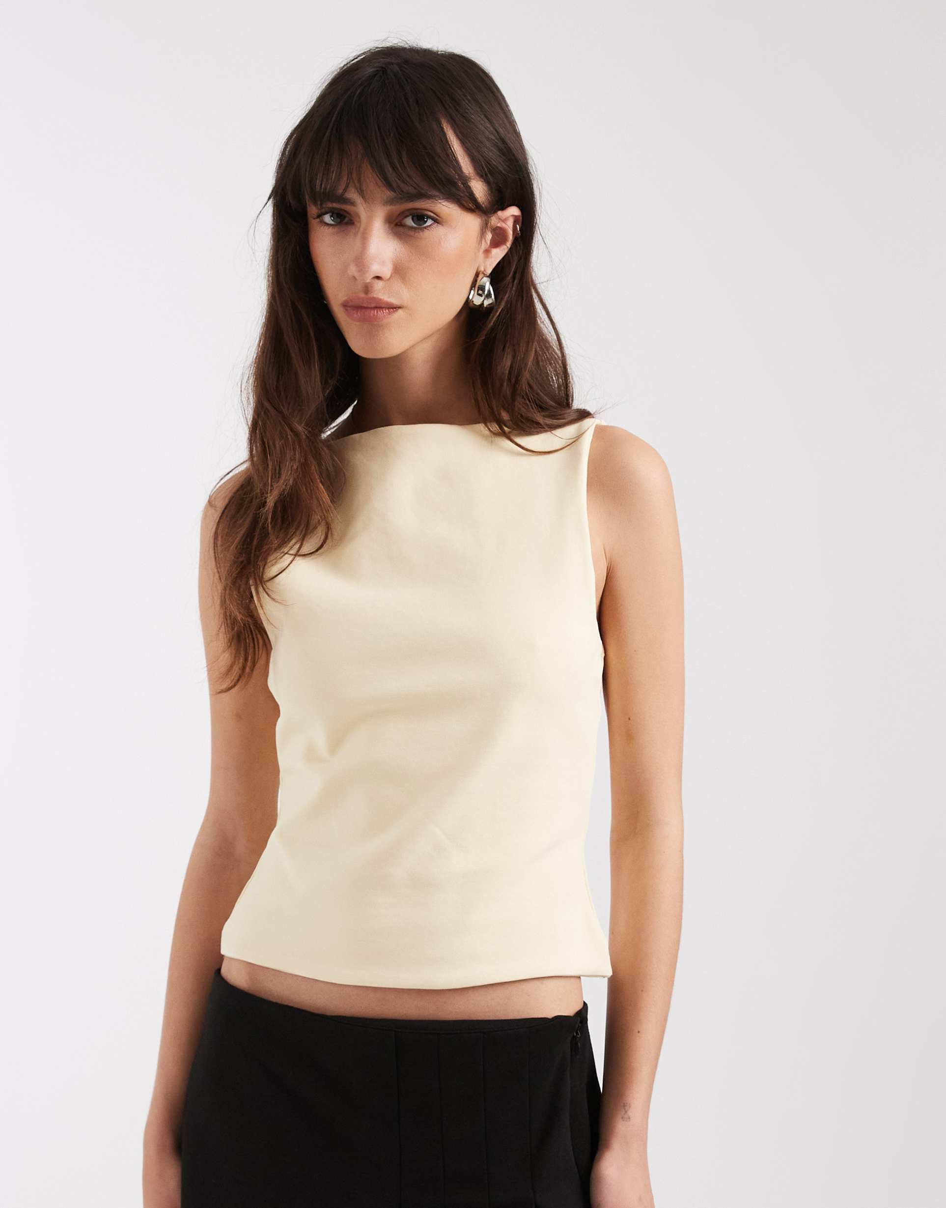 asos design compact cotton boat neck tank top in buttermilk