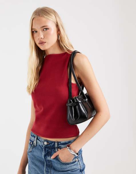 ASOS DESIGN compact cotton boat neck tank top in deep red - view 1
