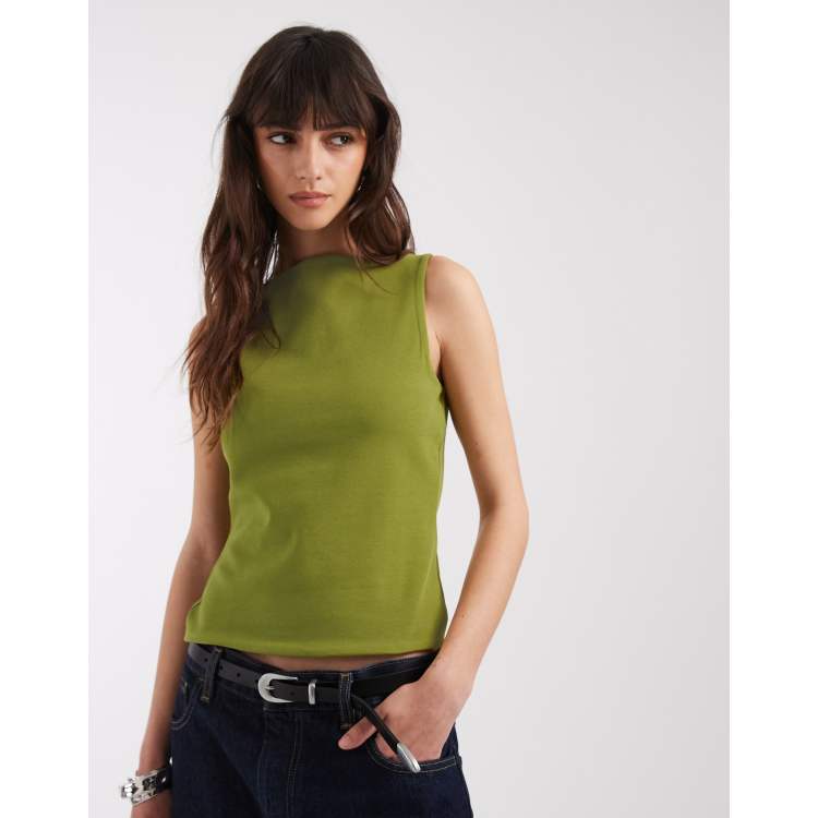 ASOS DESIGN compact cotton boat neck tank top in green | ASOS