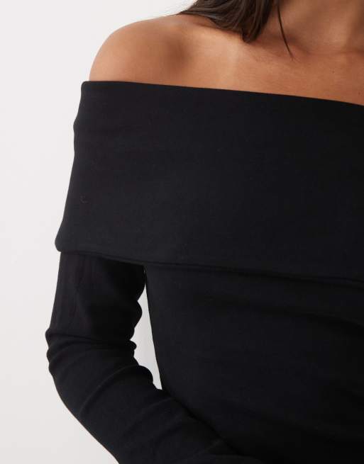 ASOS DESIGN compact cotton fold over bardot top, 2 of 4