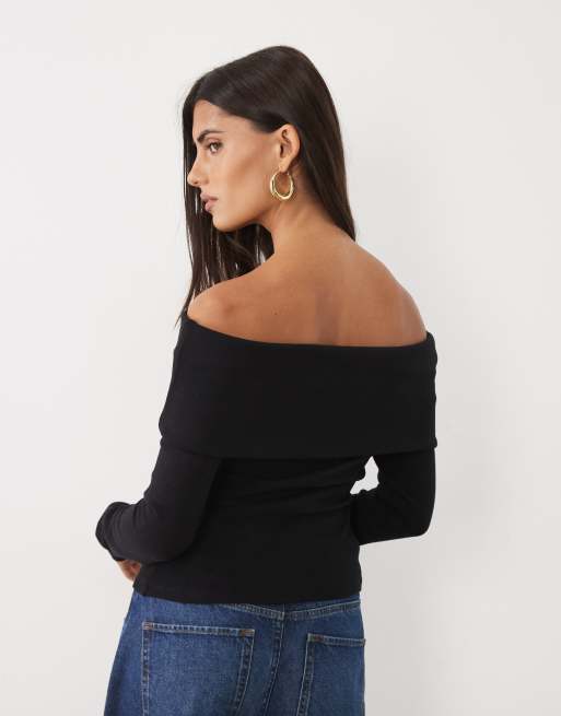 ASOS DESIGN compact cotton fold over bardot top, 3 of 4