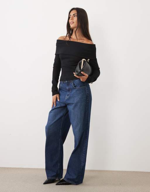 ASOS DESIGN compact cotton fold over bardot top, 4 of 4
