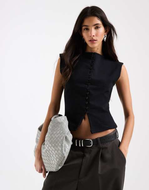 ASOS DESIGN compact cotton grown on sleeve button down top in black - view 1