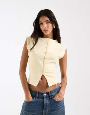 Asos Design Compact Cotton Grown On Sleeve Button Down Top In White