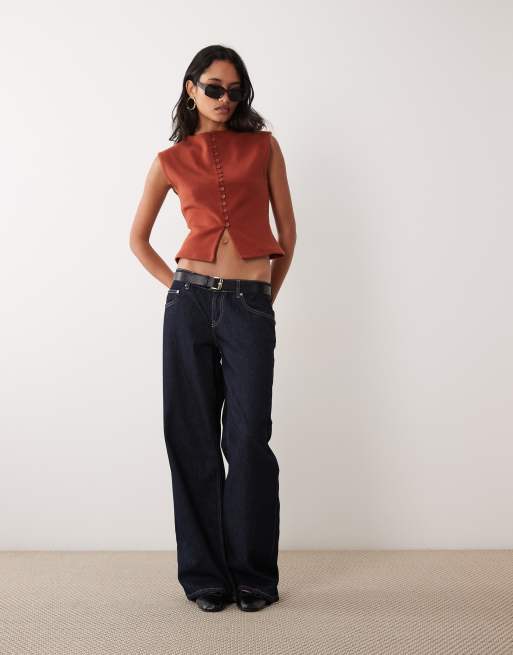 ASOS DESIGN compact cotton grown on sleeve button down top in rust, 3 of 4
