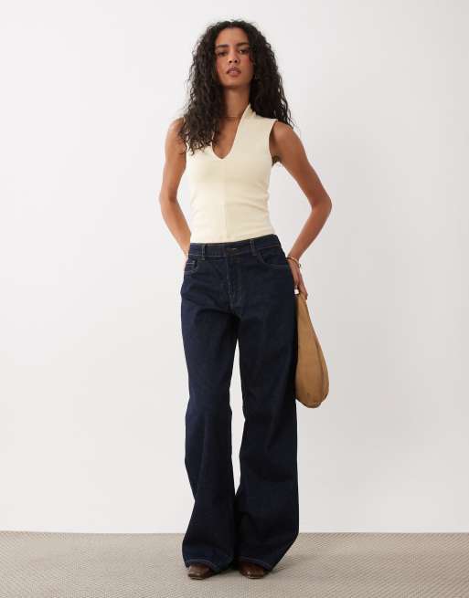 ASOS DESIGN compact cotton plunge top in buttermilk, 2 of 4