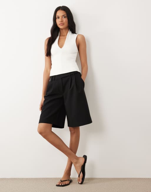 ASOS DESIGN compact cotton plunge top in ivory, 2 of 4