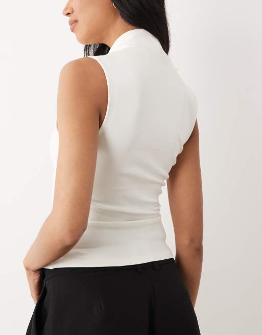 ASOS DESIGN compact cotton plunge top in ivory, 4 of 4