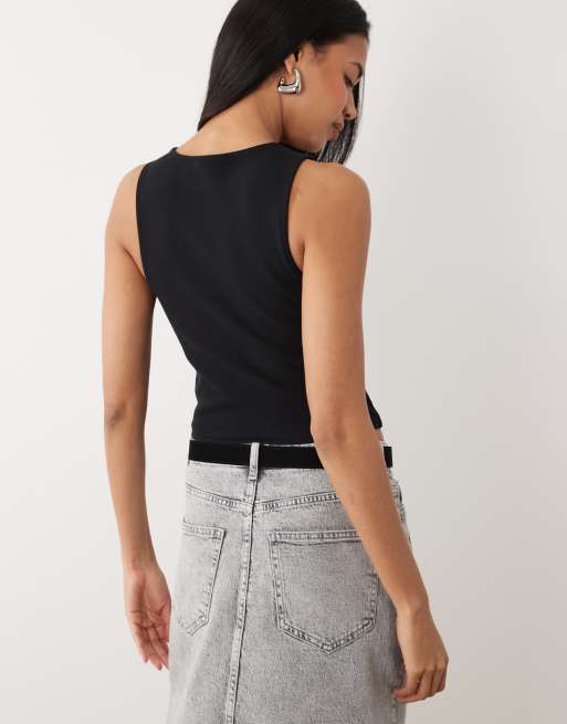 ASOS DESIGN compact cotton super crop racer tank top in black, 3 of 4