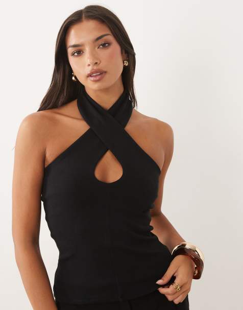 ASOS DESIGN compact cotton twist halterneck top - view 1