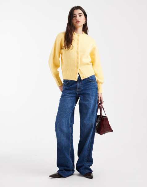 ASOS DESIGN compact fluffy cardigan with structured sleeve in buttermilk