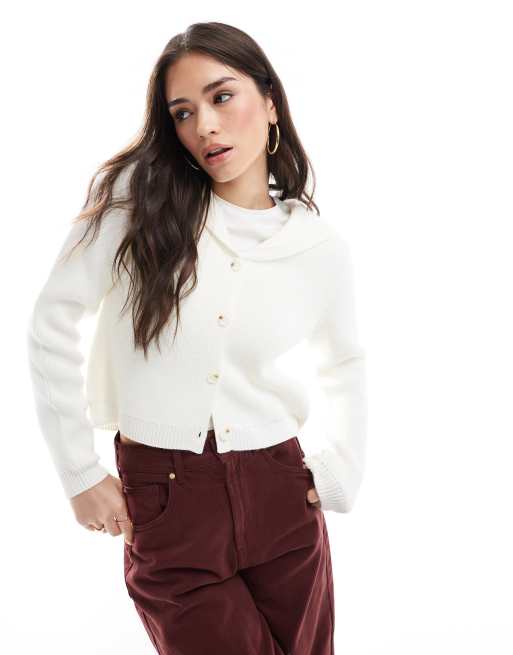 ASOS DESIGN - Compact gebreid overhemd met matrozenkraag in ecru