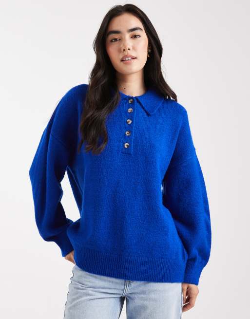 ASOS DESIGN - Compact gebreid poloshirt in kobaltblauw