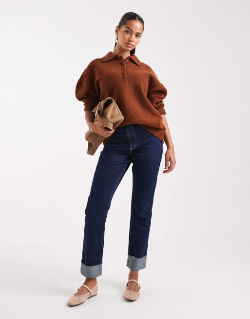 ASOS DESIGN - Compact gebreid rugbyshirt in roestbruin, 2 van 4