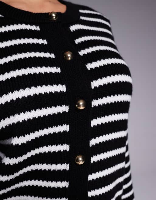 ASOS DESIGN - Compact gebreid vest met gouden knopen in zwart met witte strepen, 4 van 4
