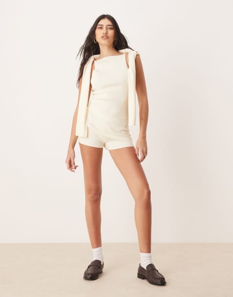 ASOS DESIGN - Compact gebreide co-ord set van camitop en shorts met structuur in lichtgeel - view 1