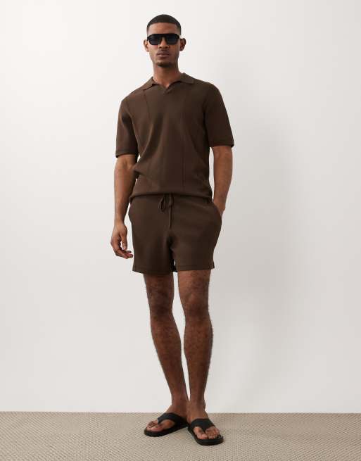 ASOS DESIGN - Compact gebreide short in bruin, deel van co-ord set, 2 van 4