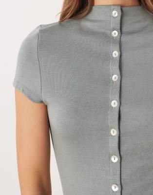 Asos Design Compact Heavyweight Short Sleeve Button Up Cardigan In Gray