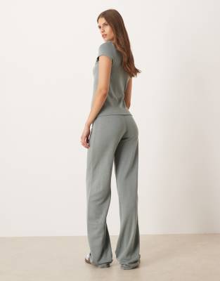 Asos Design Compact Heavyweight Wide Leg Pants In Gray