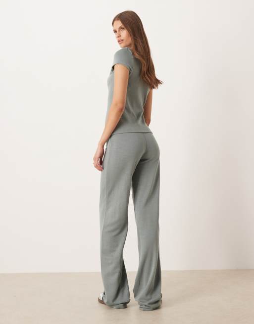 ASOS DESIGN compact heavyweight wide leg pants in grey (part of a set), 2 of 5