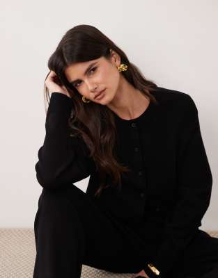 Asos Design Compact Knit Boxy Cardigan In Black