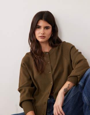 Asos Design Compact Knit Boxy Cardigan In Green