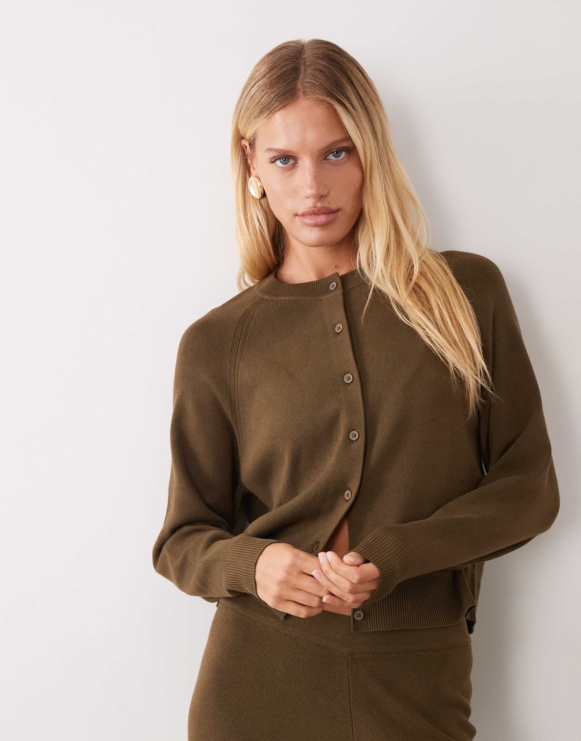 ASOS DESIGN compact knit boxy cardigan in khaki green