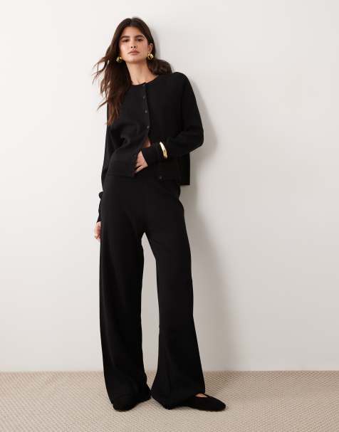ASOS DESIGN compact knit boxy cardigan & straight leg trouser co-ord in black - view 1