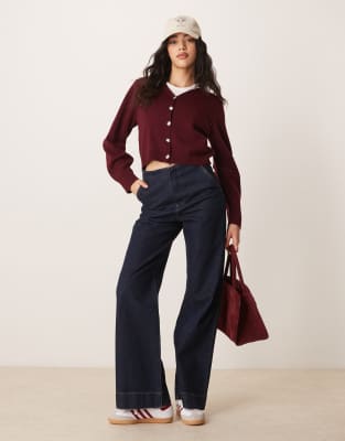 Asos Design Compact Knit Cardigan With Cocoon Sleeve In Red